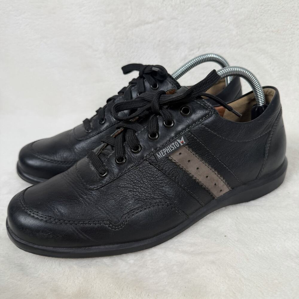 Mephisto Air Jet Black Leather Sneakers Mens 8 EUR/UK 7.5 Comfort Walking Shoe